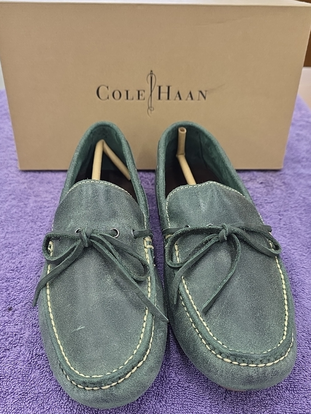 NIB Cole Haan Men's Dark Green Suede Moccasin Loafers - Hard To Find